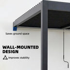 Outsunny 3 x 3 m Louvered Pergola with LED Lights, Metal Louvres, Wall Mounted Aluminium Patio Gazebo Pergola, Dark Grey