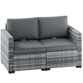 Outsunny 2 Seater Rattan Sofa, Outdoor Garden Sofa with Deep Seat, Cushions, Wide Armrests for Patio, Balcony, Porch, Mixed Grey