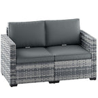 Outsunny 2 Seater Rattan Sofa, Outdoor Garden Sofa with Deep Seat, Cushions, Wide Armrests for Patio, Balcony, Porch, Mixed Grey
