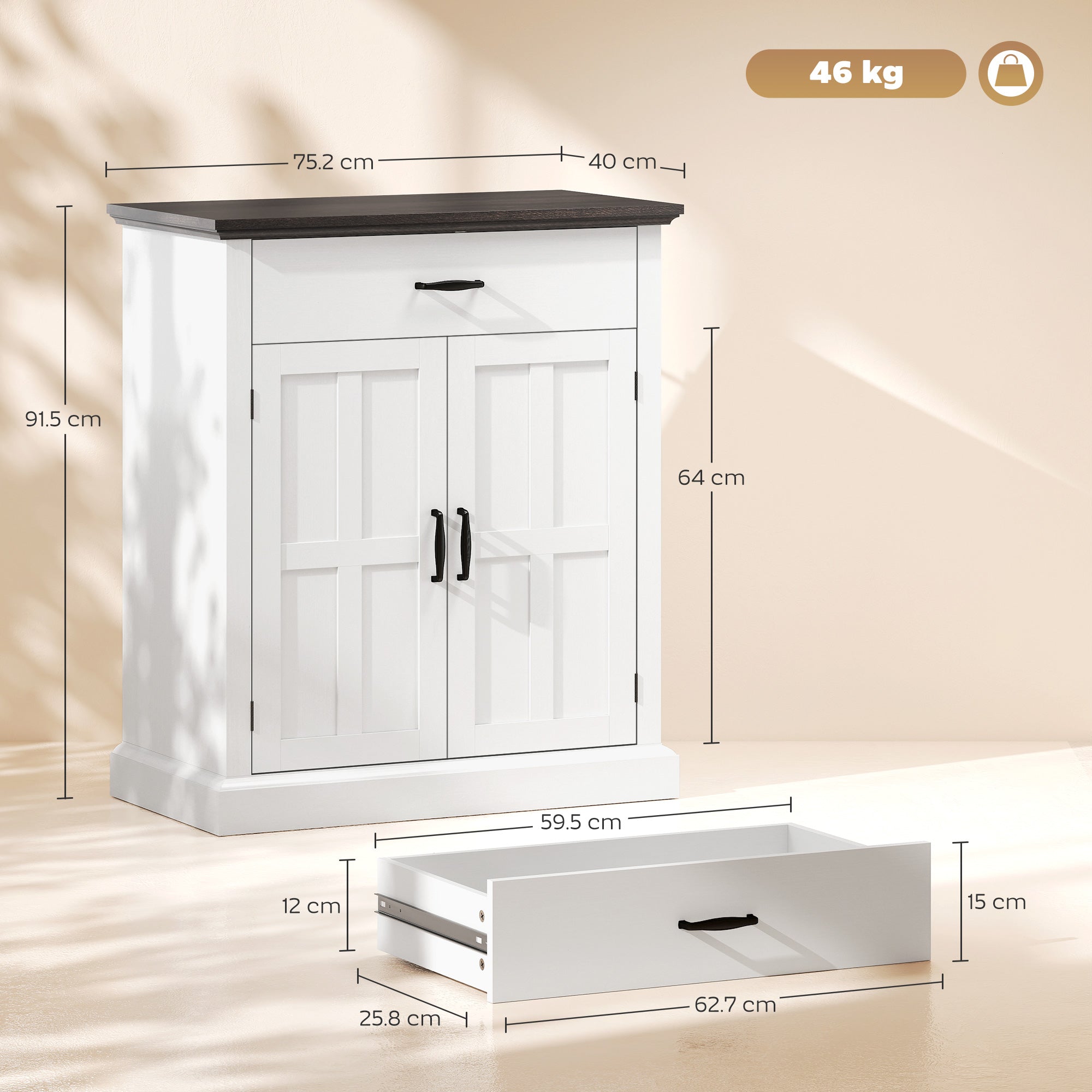HOMCOM Farmhouse Sideboard with 3 cm Thick Top 2 Barn Doors - White
