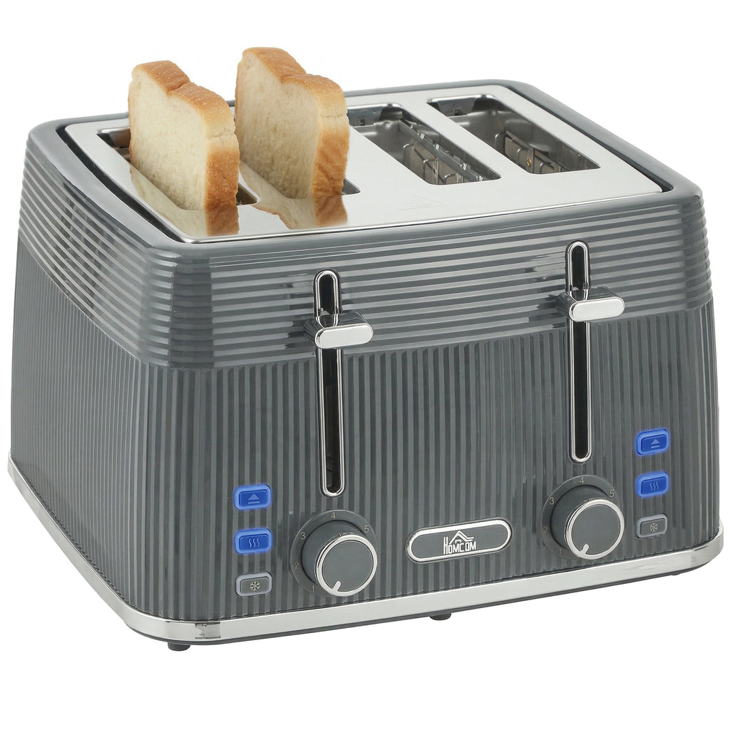 4 Slice Toaster with 7 Browning Levels, Bread Toaster with Removable Crumb Tray, Grey