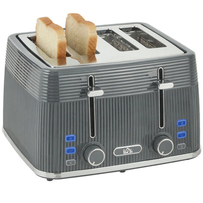 4 Slice Toaster with 7 Browning Levels, Bread Toaster with Removable Crumb Tray, Grey