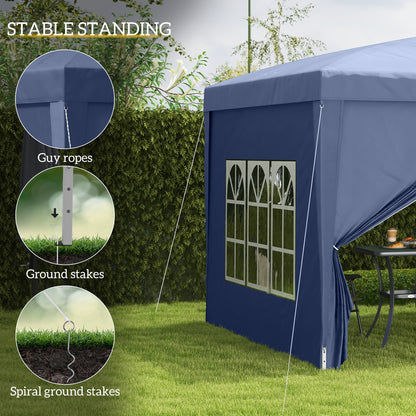 Outsunny 3 x 3 m Garden Pop Up Gazebo, Wedding Party Tent Marquee, Water Resistant Awning Canopy with Sidewalls, Windows, Carry Bag, Blue