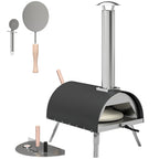 Outsunny Outdoor Pizza Oven Foldable Legs Pellet Wood Fired Pizza Maker w/ 12" Rotating Stone and Peel