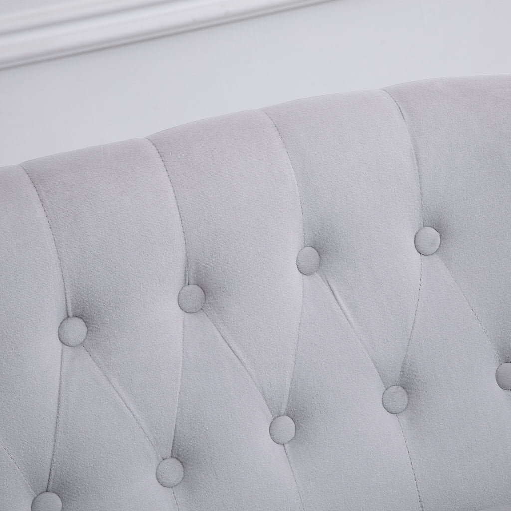 HOMCOM Velvet 2 Seater Sofa, Button Tufted Wingback Loveseat with Rubber Wood Legs for Living Room, Bedroom, Grey