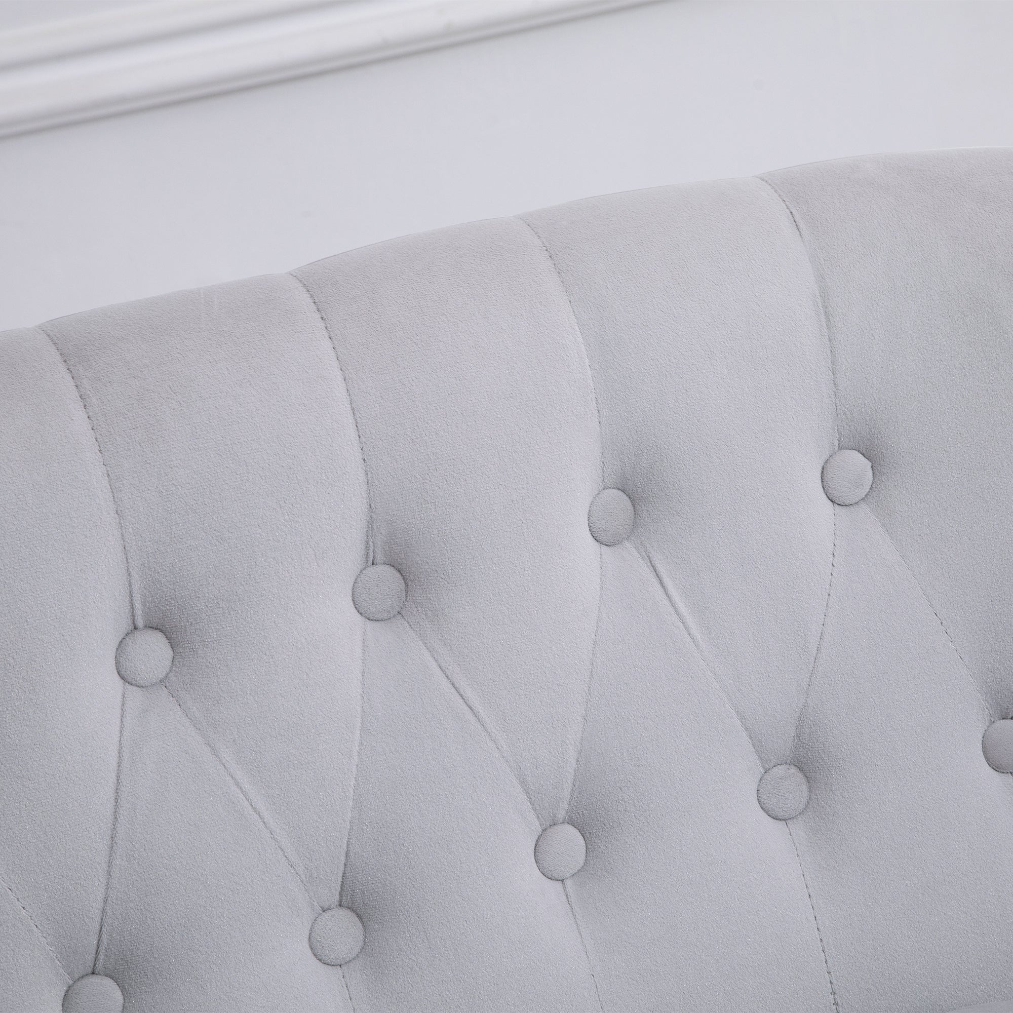 HOMCOM Velvet 2 Seater Sofa, Button Tufted Wingback Loveseat with Rubber Wood Legs for Living Room, Bedroom, Grey