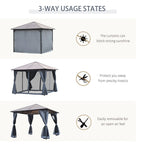 Outsunny 3m x 3m Hardtop Metal Frame Gazebo with 4 curtains, 100 kg Snow Load Capacity, Black