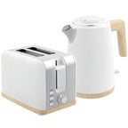 Stainless Steel Kettle and Toaster Set, 1.7L 3000W Fast Boil Kettle & 2 Slice Toaster Kitchen Set with 7 Level Browning Controls, Defrost, Reheat, Auto Off, Boil-dry Protection, White