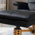HOMCOM PU Leather Swivel Recliner Chair with Footstool, Wooden Base and Storage for Living Room, Black