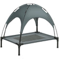 PawHut Outdoor Dog Bed with Removable Canopy, Portable Raised Dog Bed for Camping, Garden & Beach, Water-Resistant UV-Protection Mesh Pet Cot Sun Lounger, for Medium Pets, 76 x 61 x 73 cm, Grey