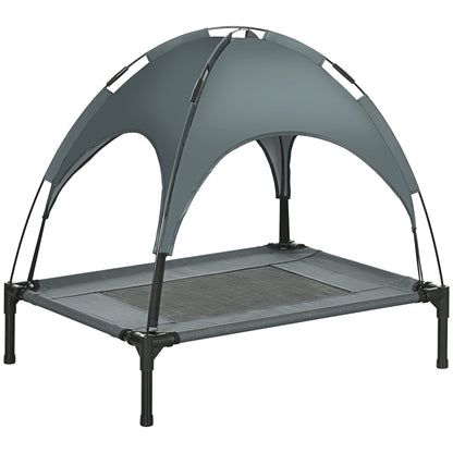 PawHut Outdoor Dog Bed with Removable Canopy, Portable Raised Dog Bed for Camping, Garden & Beach, Water-Resistant UV-Protection Mesh Pet Cot Sun Lounger, for Medium Pets, 76 x 61 x 73 cm, Grey