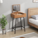 HOMCOM Vanity Desk with Flip-Up Mirror, Industrial Dressing Table with 16 Small Compartments for Bedroom, Natural Wood Effect