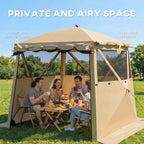 Outsunny Pop Up Gazebo Waterproof Instant Shelter with Awning Mesh Windows for Camping Patio 2 x 2 m, Khaki