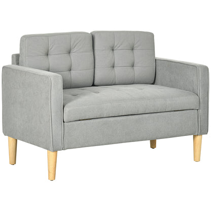 2 Seater Storage Sofa, Fabric Couch with Hidden Under Seat Storage, Thick Cushions, Compact Space Saving Settee with Rubberwood Legs for Living Room, Apartment, Light Grey
