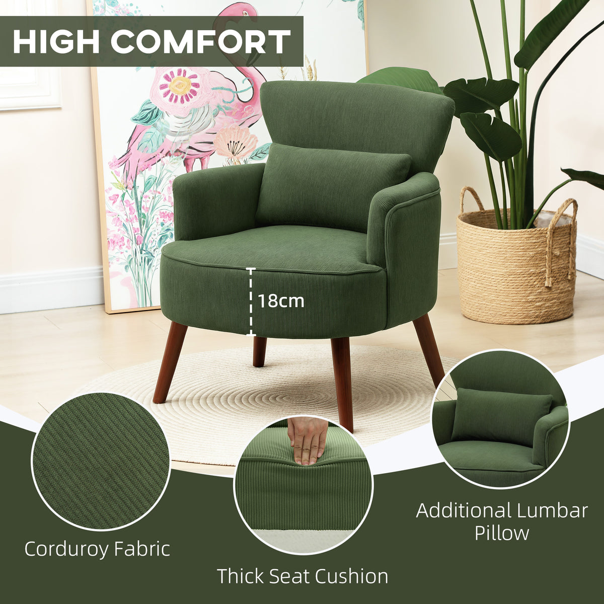 Corduroy Retro Accent Chair - Green
