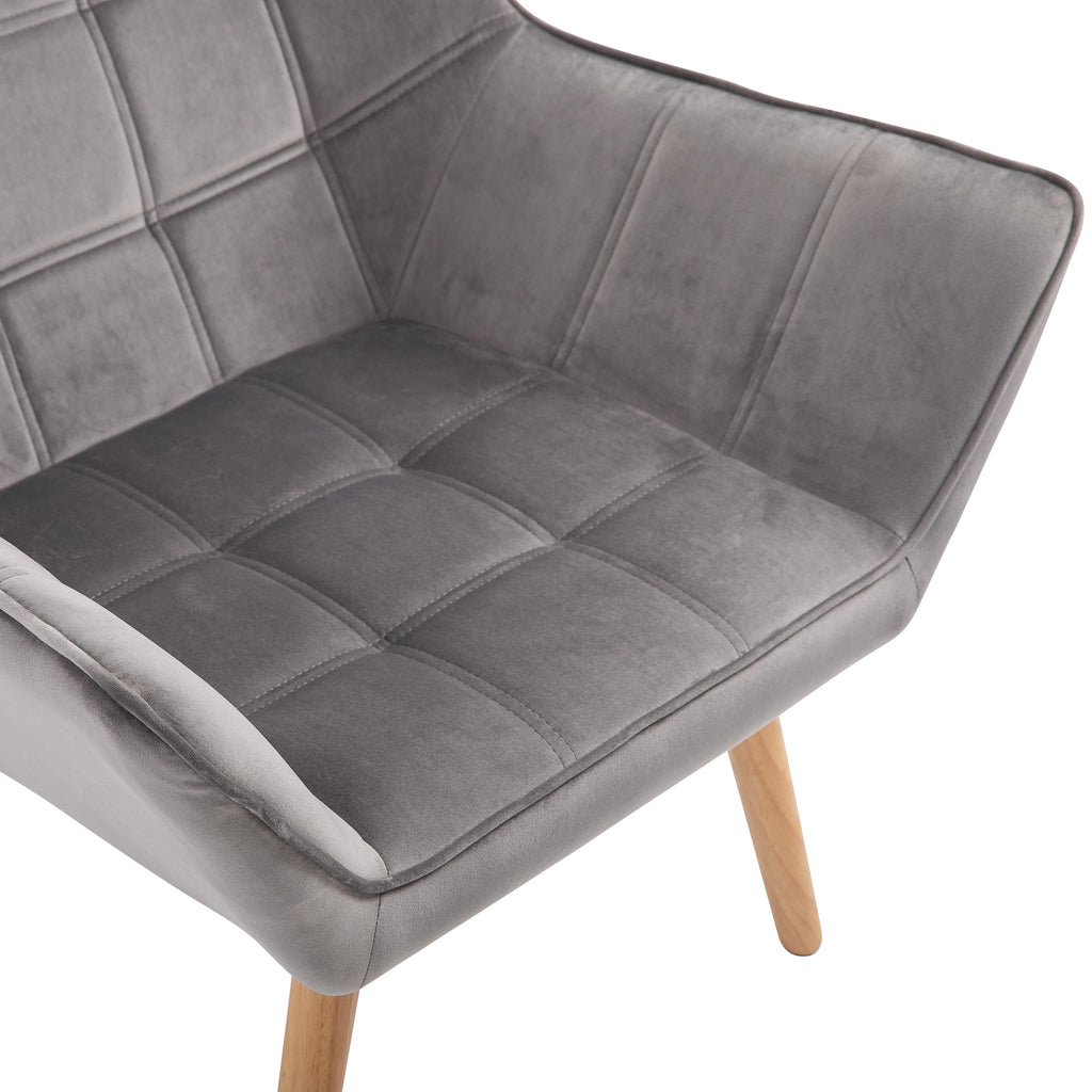 HOMCOM Accent Chair, Velvet Upholstered Vanity Tub Chair with Flared Armrests, Slanted Back, Solid Wood Legs, Comfy Padding Armchair, Home Bedroom Furniture Seating, Grey