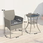 Outsunny 3 Piece Rattan Bistro Set, PE Wicker Garden Furniture Conversation Set with 2 Tier Glass-Top Table, Chairs, Dark Grey