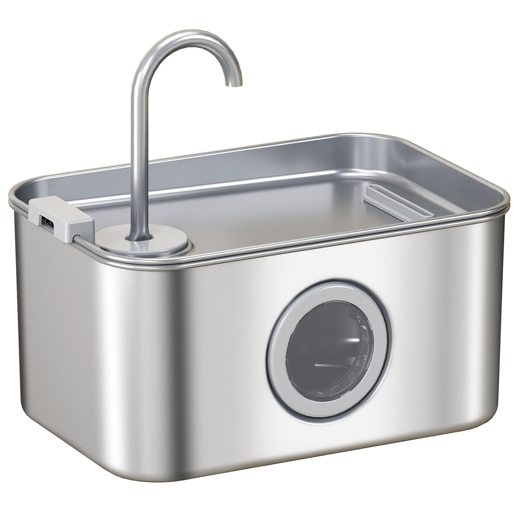 PawHut 3.2L Cat Water Fountain for Drinking, Cat Fountain Stainless Steel with Visible Water-Level Window, Ultra-Silent Pump