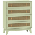 HOMCOM Rattan Chest of Drawers, 4 Drawer Storage Unit with Tapered Legs, Bedroom Storage Organiser Dresser for Bedside, Entryway, Hallway, Living Room, Light Green