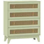HOMCOM Rattan Chest of Drawers, 4 Drawer Storage Unit with Tapered Legs, Bedroom Storage Organiser Dresser for Bedside, Entryway, Hallway, Living Room, Light Green