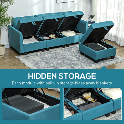 L' Shape Modular Sofa, with Storage - Light Blue