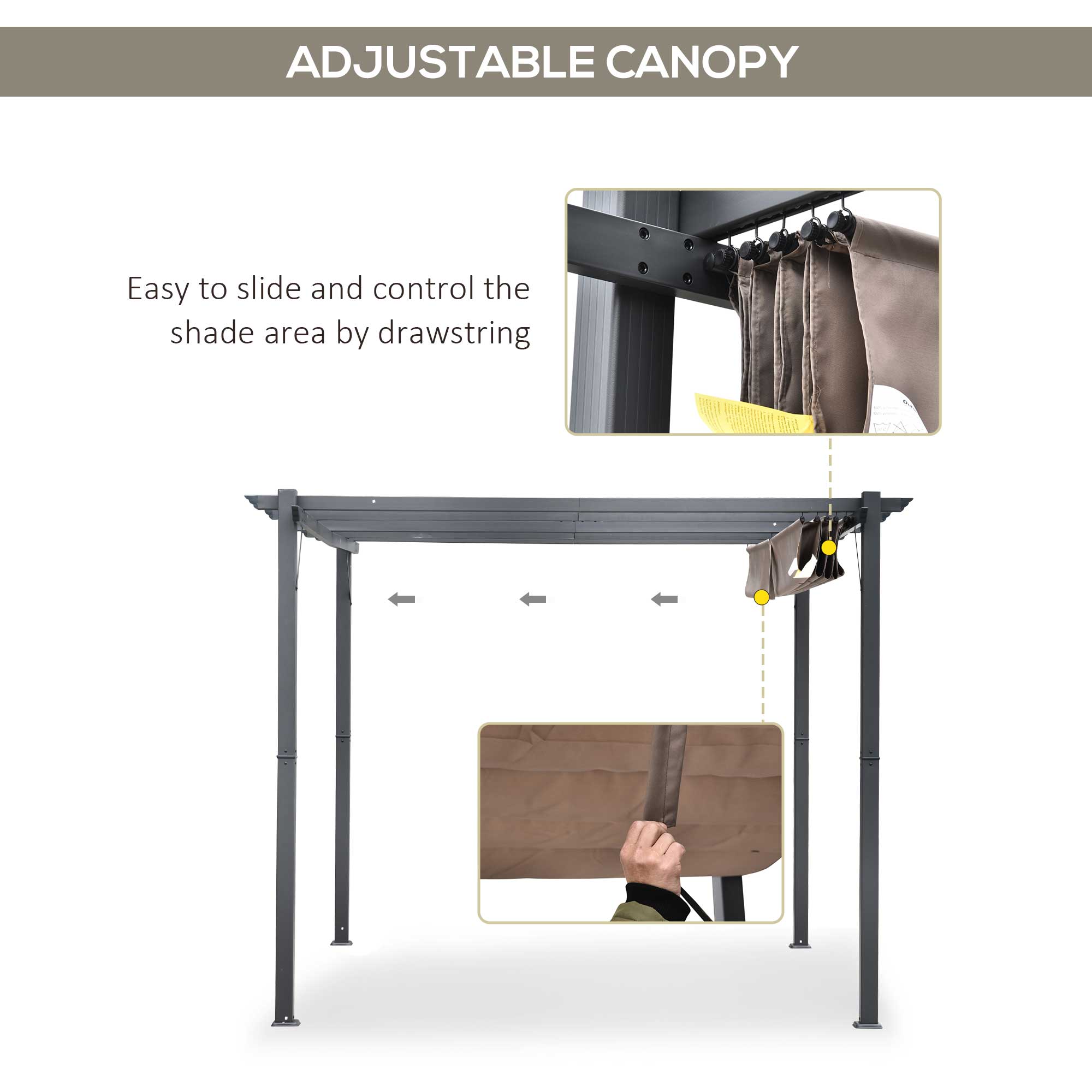 Outsunny 3m x 3m Pergola - Retractable Aluminium 3x3 Garden Shade for Outdoor BBQ & Gatherings, Family Use, Brown