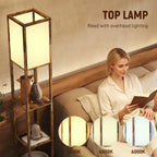 Floor Lamp with Shelves, 4 Layer Standing Lamp with USB Ports, 3 Colour Temperature, Rustic Brown