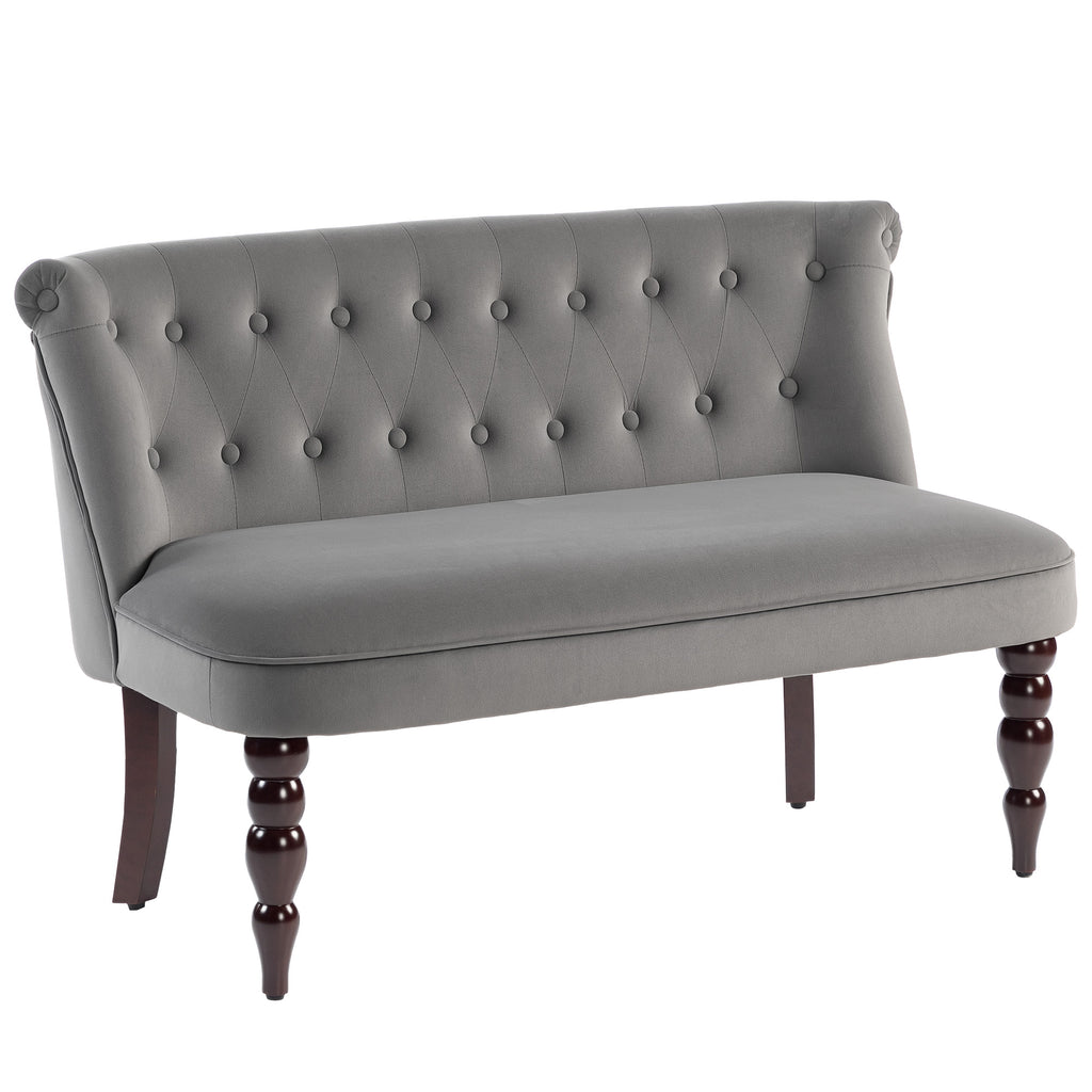 HOMCOM Velvet 2 Seater Sofa, Button Tufted Wingback Loveseat with Rubber Wood Legs for Living Room, Bedroom, Charcoal Grey