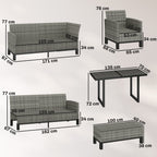 Outsunny 9 Seater Rattan Garden Furniture Corner Sofa Set, Outdoor Dining Set with Faux Wood Table, Ottoman, Cushions, Dark Grey