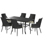 Outsunny 6 Seater Rattan Dining Set with Cushions, Garden Furniture Set with Armchairs, Rectangle Slatted Table Top, Steel Frame, Parasol Hole, Wicker Outdoor Furniture for Patio, Balcony, Cream White