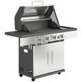 Outsunny 4+1 Burner Gas BBQ Grill, Portable Gas Barbecue Grill with Side Burner, Warming Rack, Side Shelf, Storage Cabinet