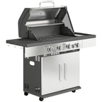 Outsunny 4+1 Burner Gas BBQ Grill, Portable Gas Barbecue Grill with Side Burner, Warming Rack, Side Shelf, Storage Cabinet