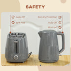 Kettle and Toaster Set, 1.7L 3000W Fast Boil Kettle & 2 Slice Toaster Kitchen Set with 7 Level Browning Controls, Defrost, Reheat, Boil-dry Protection, Grey