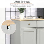 HOMCOM Sideboard with Rubberwood Top and Independent Storage Shelves for Dining Room, Kitchen - Grey