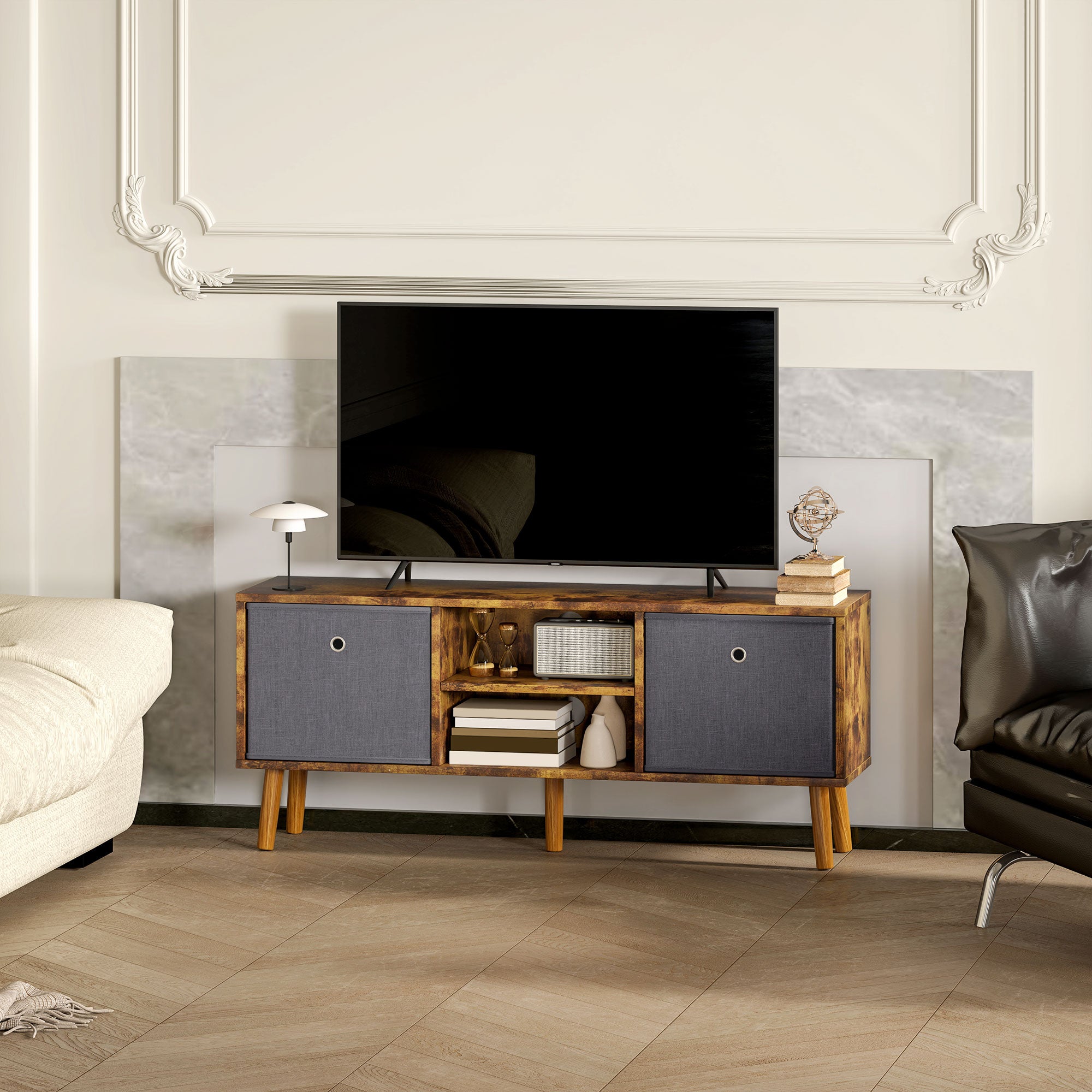 TV Cabinet Stand Unit for TVs up to 50'' with Foldable Drawers, Entertainment Centre for Living Room Rustic Brown
