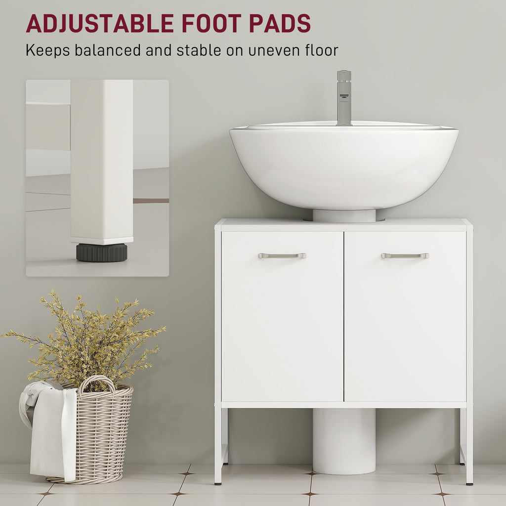 HOMCOM Bathroom Vanity Unit, Under Sink Storage Cabinet with Soft-Close Doors for Basin without or with Pedestal, White