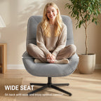 HOMCOM Accent Chair, Chenille Upholstered Swivel Armchair with Lumbar Pillow, High Back, Deep Seat and Metal Legs, Light Grey