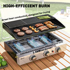 Outsunny 3 Burner Grill Griddle, Portable Gas Plancha with Warming Rack, 7.5 kW, Tabletop Gas BBQ with Grease Cup, Black
