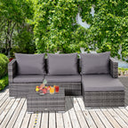 Outsunny 3PC Rattan Garden Furniture Storage Sofa Set, 4 Seater Wicker Coffee Table Conservatory Sun Lounger Reclining Set with Cushion, Grey
