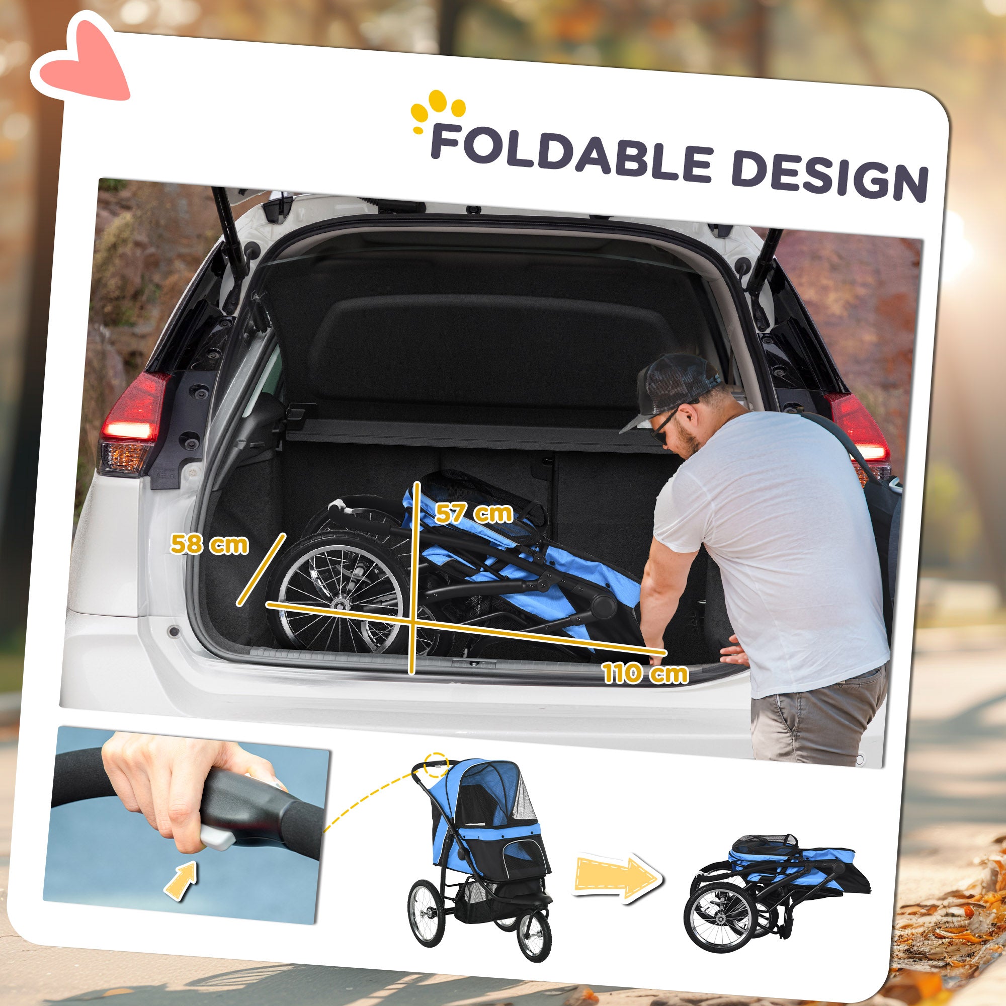 PawHut Foldable Pet stroller, Dog Buggy with Three Wheels, for Small/Medium Dogs, Blue