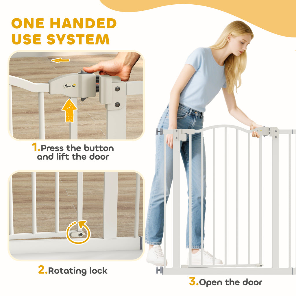 PawHut Metal 74-87cm Adjustable Pet Gate Safety Barrier w/ Auto-Close Door White