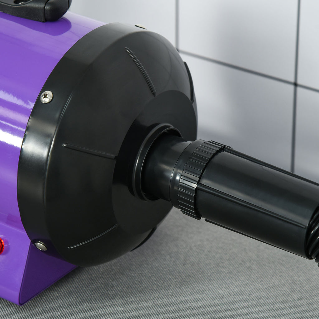 PawHut Dog Hair Dryer Pet Grooming Blaster Dryer Blower Adjustable Temperature Speed with 2.1M Flexible Hose 3 Nozzles - Purple