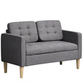 HOMCOM 2 Seater Storage Sofa, Fabric Couch with Hidden Under Seat Storage, Thick Cushions, Compact Space Saving Settee with Rubberwood Legs for Living Room, Apartment, Grey
