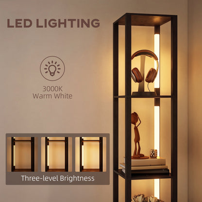 Floor Lamp with Shelves, LED Column Modern Standing Lamp with Fabric Drawer, Adjustable Brightness, Foot Switch for Living Room, Bedroom, Office, Black