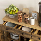 HOMCOM Sideboard with Rubberwood Top and Adjustable Shelves for Dining Room, Kitchen - Rustic Brown