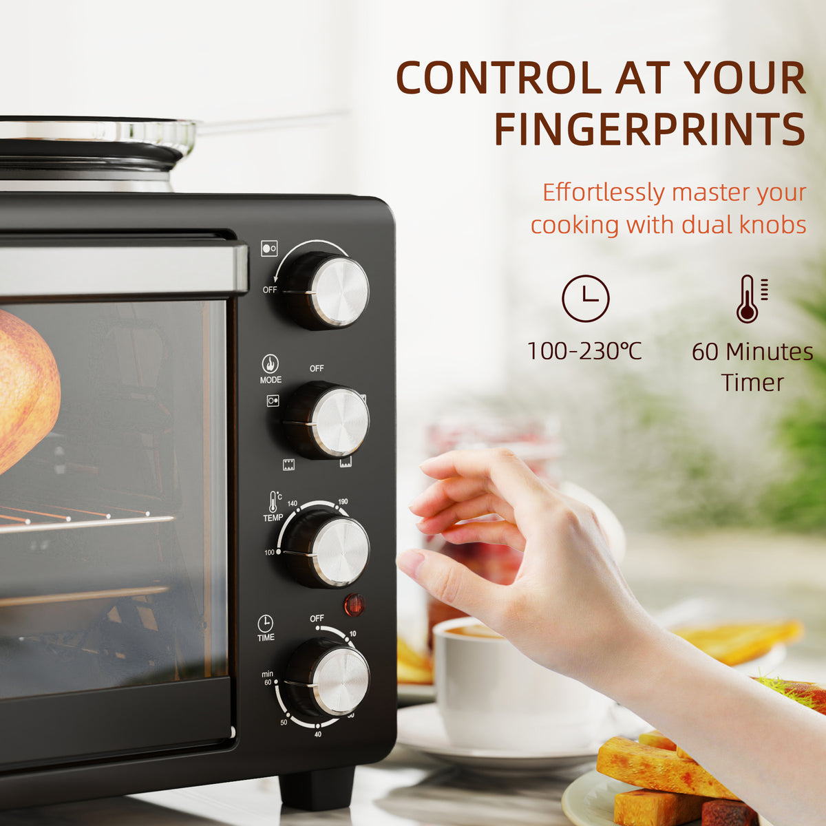 NETTA 28L Toaster Oven with Double Hotplate, 1600W Countertop MIni Oven with 60 Minute Timer & 230°C Temp Control, Baking Tray & Wire Rack, Black