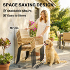 Outsunny 4 Seater Rattan Dining Set with Parasol, 6 Piece Garden Table and Stackable Chairs with Tempered Glass Tabletop