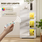 HOMCOM High Gloss Sideboard, Display Cabinet with 16-Colour RGB LED Lights and Remote Control, Modern Storage Cupboard with Glass Doors and Shelves for Living Room, Dining Room, Kitchen, White