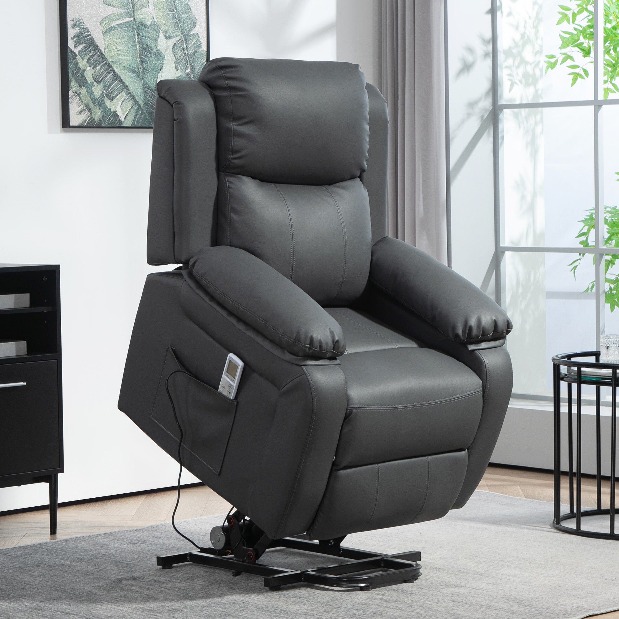 HOMCOM Riser and Recliner Chair with Vibration Massage, PU Leather Power Lift Chair for Elderly, Dark Grey