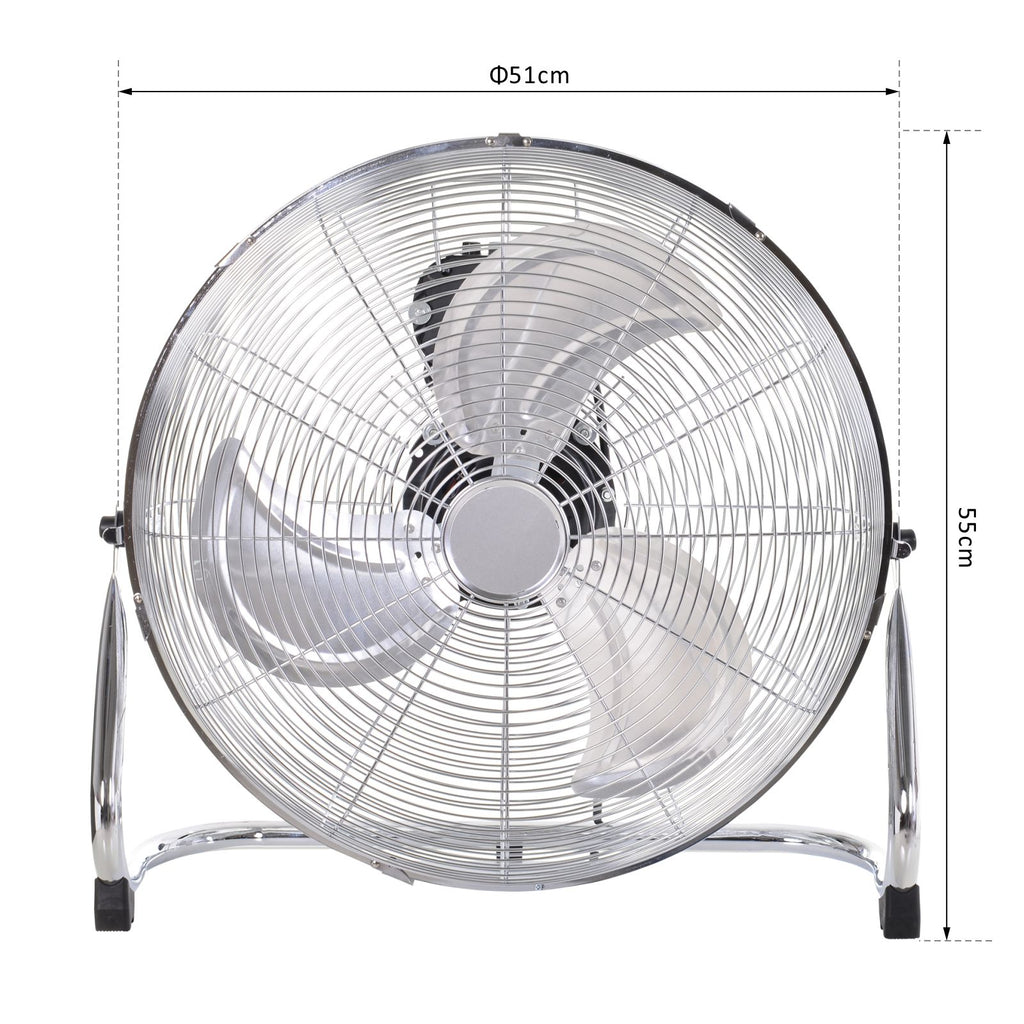 18" Chrome Metal Floor Fan with Tilting, High Velocity, 3 Speed, Portable Gym Fan for Home Office, Silver